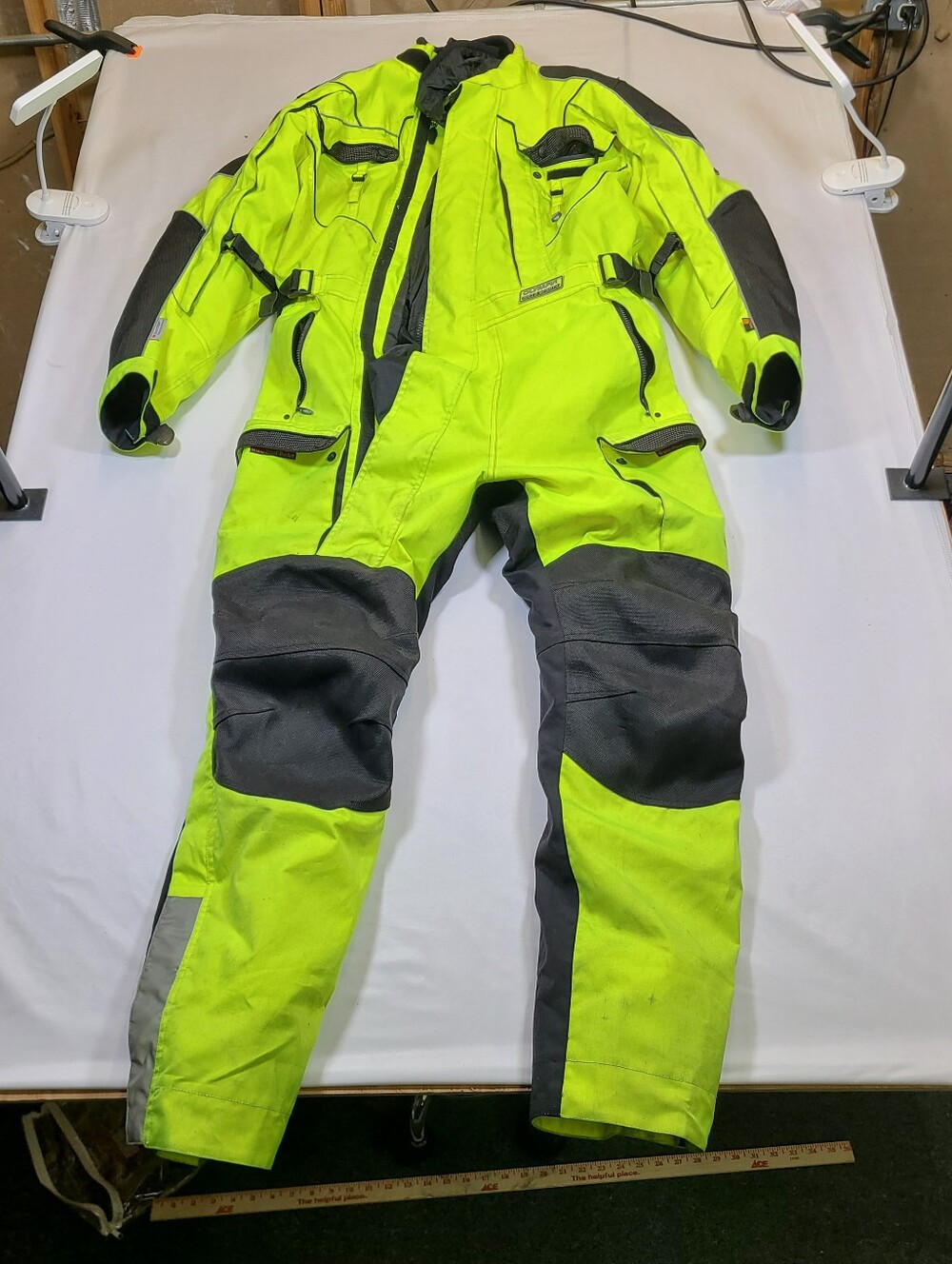 E1 Olympia Moto Sports One Piece Hi Viz Motorcycle Riding Suit CORDURA Size L